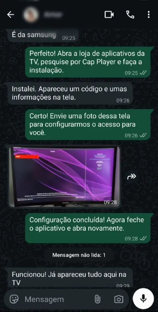 Captura de conversa no WhatsApp com cliente da Triton Play (depoimento 2 de 3)